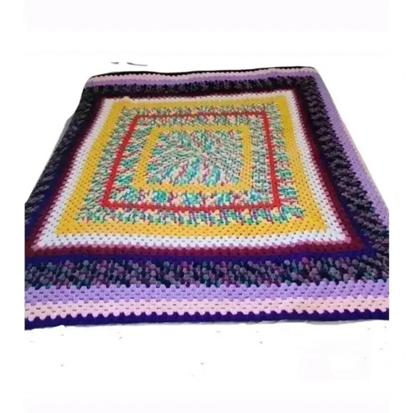 No Brand Other - Vintage handmade multicolor boho afghan Knit blanket 68x33in
